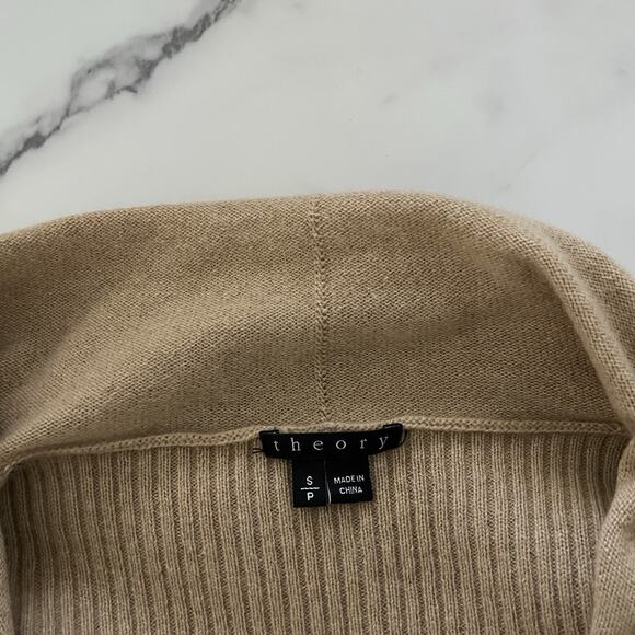 Theory Maritza Cashmere Cardigan Tan Draped Long Sweater Size S Quiet Luxury - Picture 3 of 10